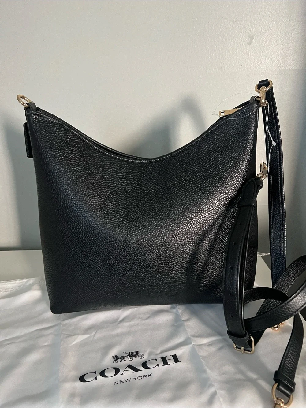 Coach Black Pebbled Leather Satchel with Heart Charm